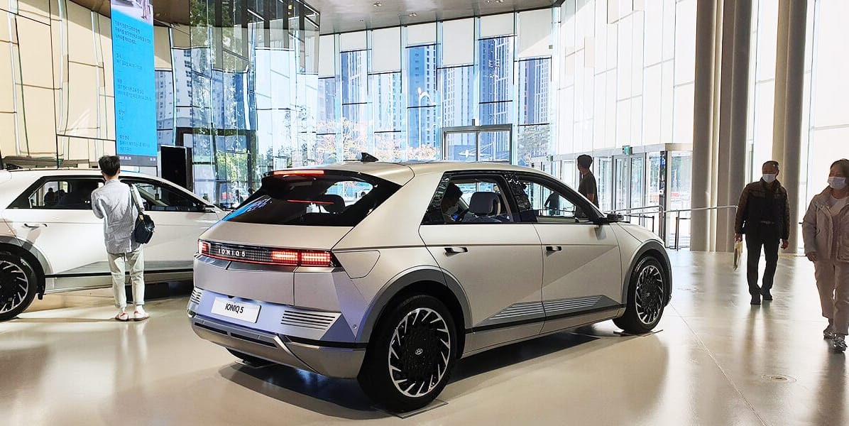 Hyundai Ioniq EV in a showroom